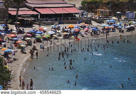 Cartagena, Spain- July 19, 2022:beautiful Cala Cortina Cove In Cartagena, Murcia Community Spain On 