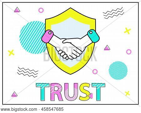 Trust Icon Vector. Handshake Sign With Shield. Partnership And Agreement Symbol. Trust For Protectio