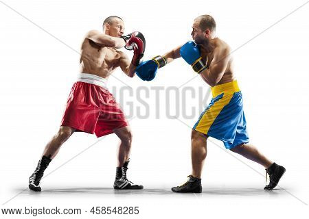 2 Two Professional Box Figters Isolated On The White Background