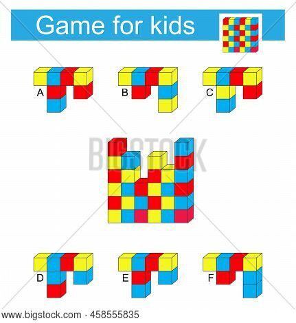 Logıc Puzzle. Fınd The Correct Part Of Cubes. Match By Cubes. Vector Illustration.