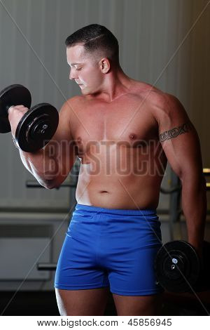 Powerlifter With Dumbels In Gym