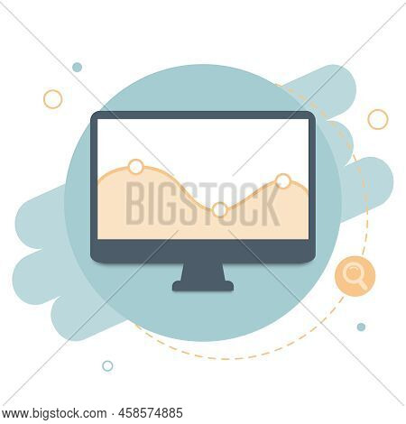 Web Analytic Information On Computer Screen Flat Icon. Trend Graphs Report Concept. Statistic Charts