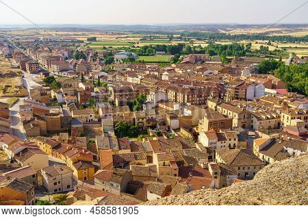 Panoramic View Of The Medieval Village Of San Esteban De Gormaz At Dawn On A Summer Day.