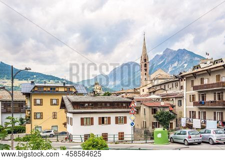 Bormio,italy - June 21,2022 - View At The Bormio Town. Bormio Is A Town And Comune In The Province O