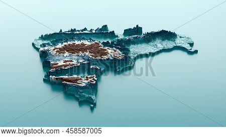 Topographic Dominican Republic Map Hypsometric Elevation Tint Spectral Shaded Relief Map 3d Illustra