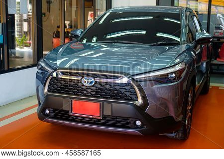 Samut Prakan, Thailand - July 23, 2022 : Close Up Of Front View A New Car Toyota Corolla Cross Car W