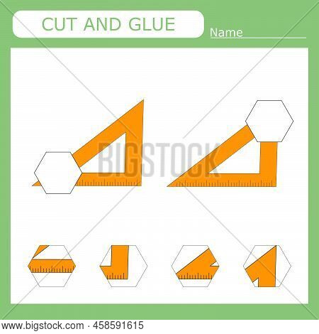 Worksheet Vector Design, The Task Is To Cut And Glue A Piece On  Ruller.  Logic Game For Children.