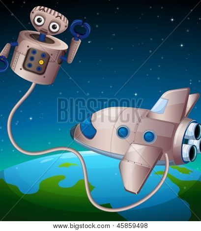 Ilustracja robota i powietrznego w outerspace