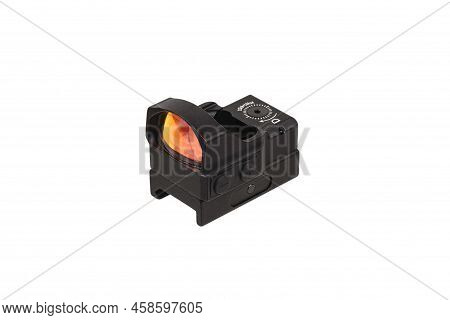 Modern Optical Collimator Sight. Aiming Device For Shooting At Short Distances. Isolate On A White B