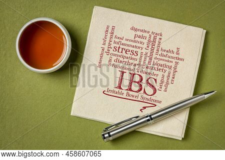 Ibs - Irritable Bowel Syndrome Word Cloud On A Napkin, Digestive Track And Gut Health Concept