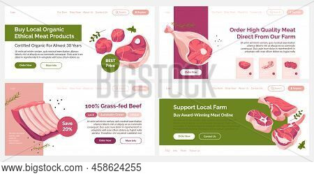 Web Banner Set With Local Organic Meat Advertising