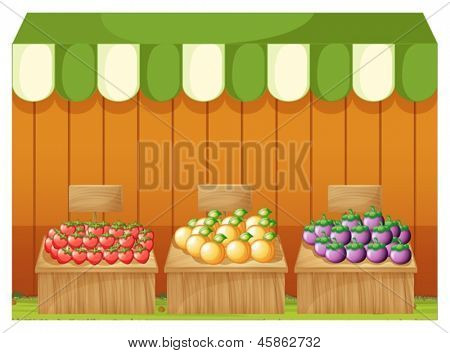 Illustration av de tre fruitstands med tomma skivor på en vit bakgrund