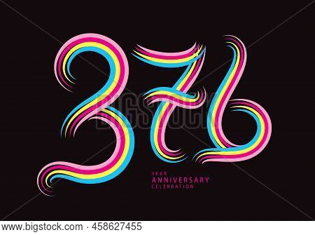 376 Number Design Vector, Graphic T Shirt, 376 Years Anniversary Celebration Logotype Colorful Line,