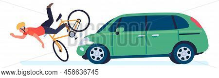 Car Knock Down Cyclist. Traffic Road Accident