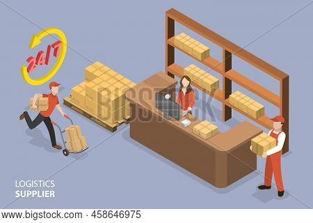 3d Isometric Flat Vector Conceptual Illustration Of Logistics Supplier, Delivery Service