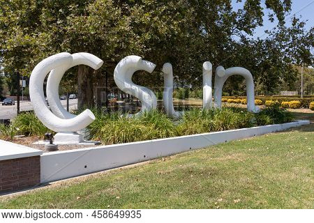 Northridge, Ca - July 23 2022:  Optical Illusion Csun Sign At The Entrance To California State Unive