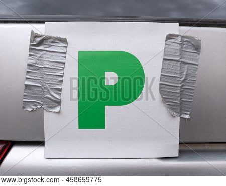 Probationary Plate (p Plates) On The Back Of A Car, Attached With Duct Tape