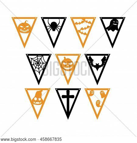 Halloween Bunting Banner. Set Flags Decoration For Party, Nursery Wall Decor. Isolated Vector Stock 