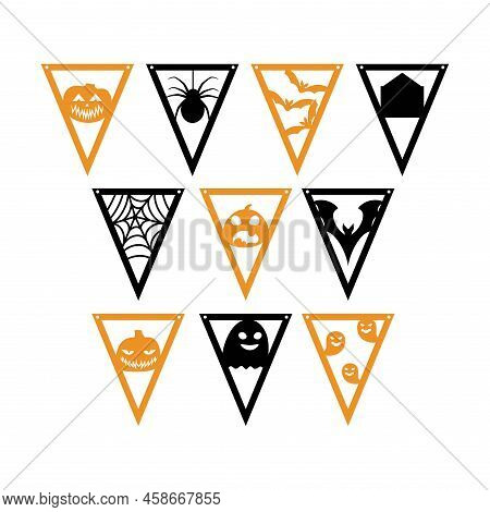 Halloween Bunting Banner. Set Flags Decoration For Party, Nursery Wall Decor. Isolated Vector Stock 