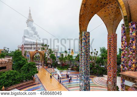 Phetchabun,thailand-june 27,2018:five Buddhas And The Colorful Of Mosaic Mixed Decoration At Wat Phr