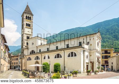 Tirano,italy - June 22,2022 - View At The Church Of Saint Martin In The Streets Of Tirano. Tirano Is