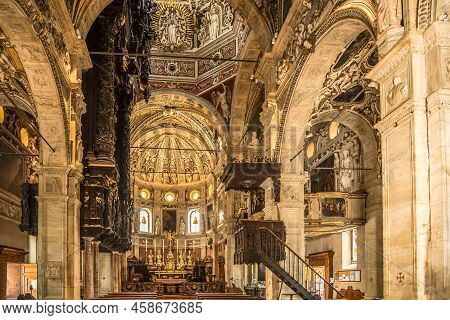 Tirano,italy - June 22,2022 - View At The Interior Of The Basilica Of Madonna Di Tirano. Tirano Is A