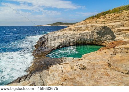 Natural Rock Lagoon Giola On The Island Of Thassos, Greece