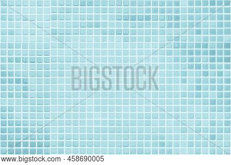 Blue Light Ceramic Wall And Floor Tiles Mosaic Background In Bathroom And Kitchen. Design Pattern Ge