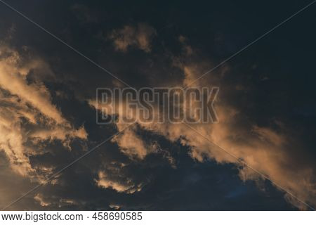 Beautiful Evening Sky With Multi-colored Bright Clouds. Rain Clouds At Sunset