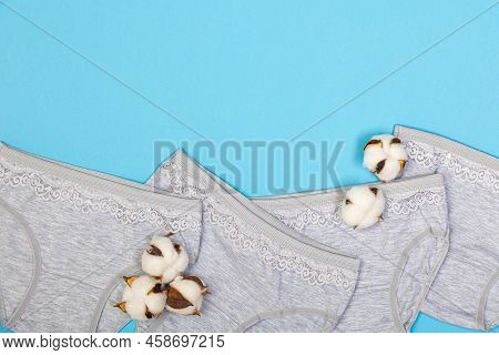 Clothes For Children In The Form Of Panties On A Blue Background. Clothes For Children From Soft Fab