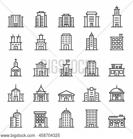 Town Buildinds Line Icons Vector Set Isolated