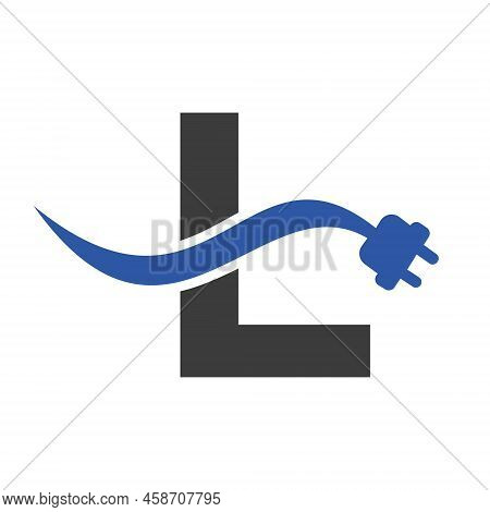 Letter L Electricity Or Electrical Logo Concept With Electric Plug Vector Template