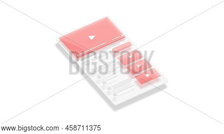Blank Video Player Interface Frame Mockup, Side View, 3d Rendering. Tube Screen Or Channel With Web 