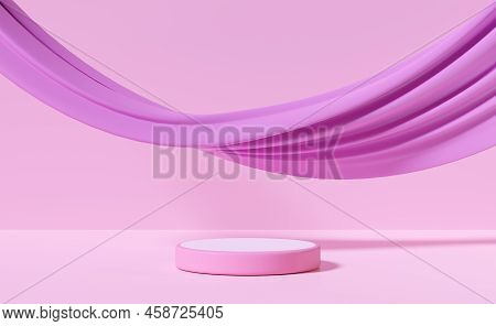 Pink Stage Podium Empt With Purple Soft Fabric, 3d Abstract Geometric Cosmetic Showcase Pedestal Pin