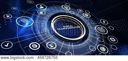 Concept Of Digitization Of Business Processes And Modern Technology. Digital Transformation.  3d Ill