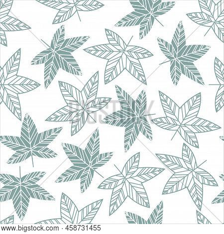 Vector Pattern With Line Art Autumn Leave