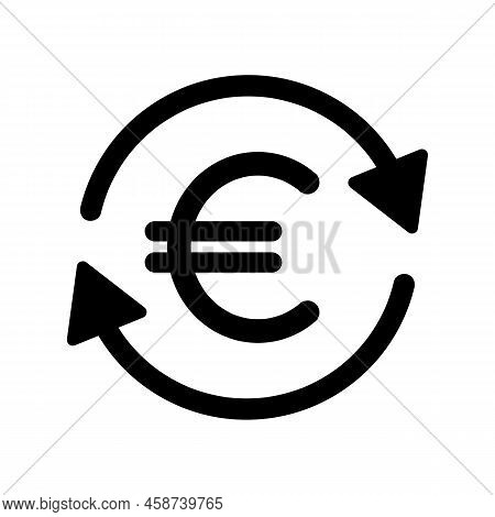 Euro Sign With Circle Of Arrows, Simple Black Vector Icon, Finance Exchange, Not Editable Line