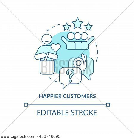 Happier Customers Turquoise Concept Icon. Tracking Customer Engagement Abstract Idea Thin Line Illus