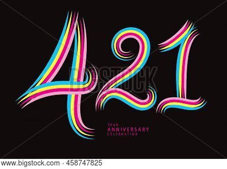 421 Number Design Vector, Graphic T Shirt, 421 Years Anniversary Celebration Logotype Colorful Line,