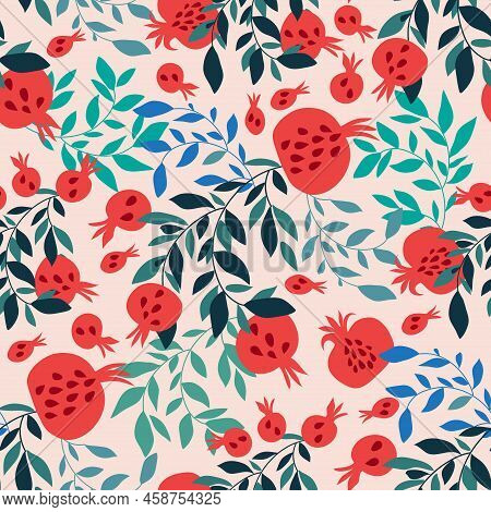 Beautiful  Seamless Pattern  With Pomegranate   Fruit For Trendy Summer Design. Modern  Texture For 