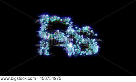 Style Cybernetical Blue Glitchy Font - Rupee Symbol On Black, Isolated - Object 3d Illustration