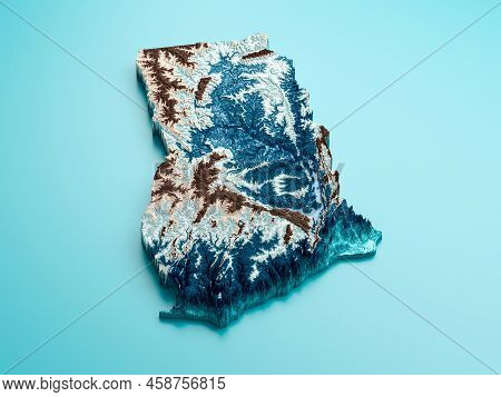 Topographic Ghana Map Hypsometric Elevation Tint Spectral Shaded Relief Map 3d Illustration