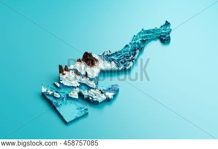 Topographic Monaco Map Hypsometric Elevation Tint Spectral Shaded Relief Map 3d Illustration