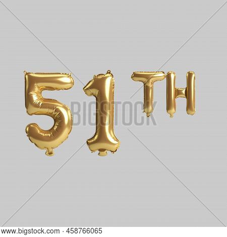 3d Illustration Of 51th Gold Balloons Isolated On Background