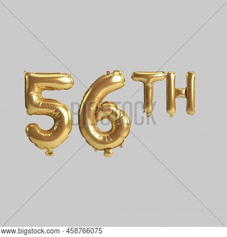 3d Illustration Of 56th Gold Balloons Isolated On Background