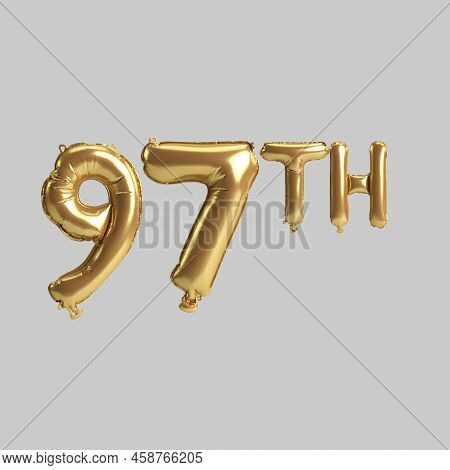3d Illustration Of 97th Gold Balloons Isolated On Background