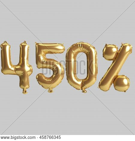 3d Illustration Of 450 Percent Gold Balloons Isolated On White Background
