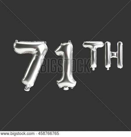 3d Illustration Of 71th Silver Balloons Isolated On Dark Background