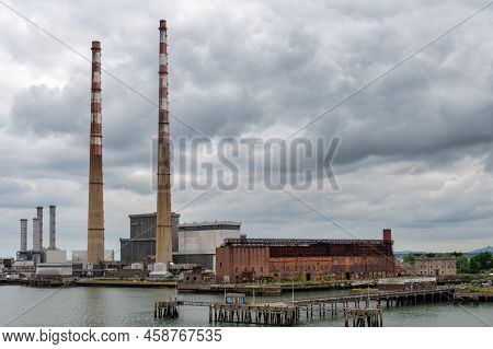 Dublin, Ireland- July 7, 2022: Poolbeg Powerstation In Dublin Ireland