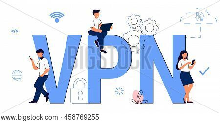 Vpn Service Concept Virtual Private Network App For Secure Connection Data Encryption Remote Server 
